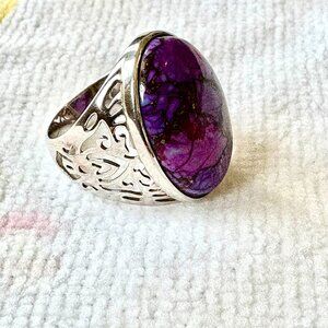 Purple Turquoise Statement Ring 925 Sterling Silver